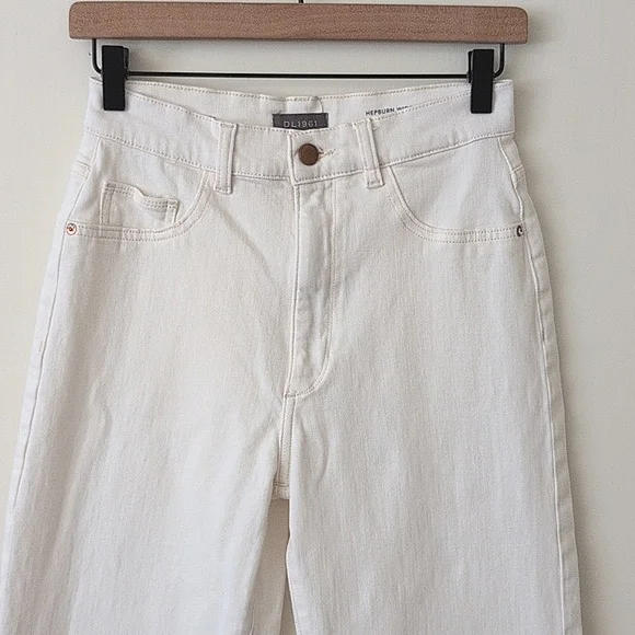 DL1961 Women 26 Hepburn Wide Leg High Rise Vintage Jean White Summer Boho Casual - Picture 3 of 7